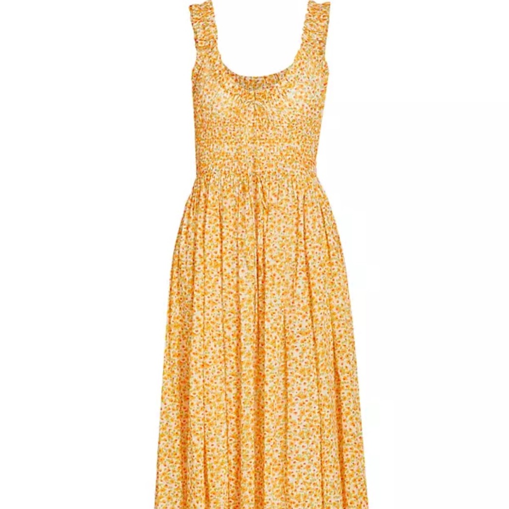 Doen Emmaretta Floral Cotton Midi-Dress in Yellow Size Medium